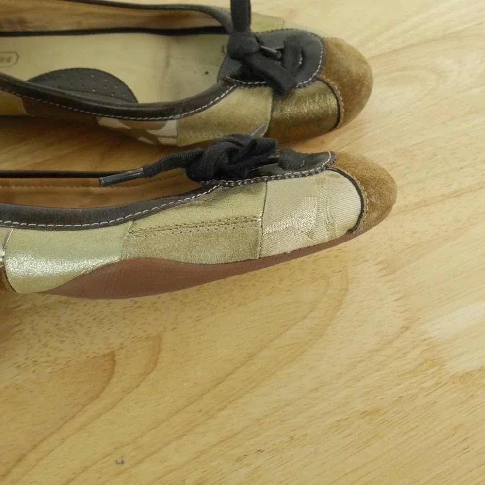 Coach Jasmine Patchwork Ballet Flats Gold Metallic Suede 10 M Y2K Vintage Shoes